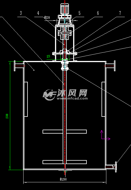 矿浆搅拌器总图 型号:jbq1200-0 - autocad矿山机械
