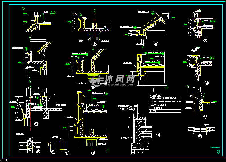 (1/4 檐口总图图纸简介屋面檐沟构造详图,这款檐口大样图cad图纸内容