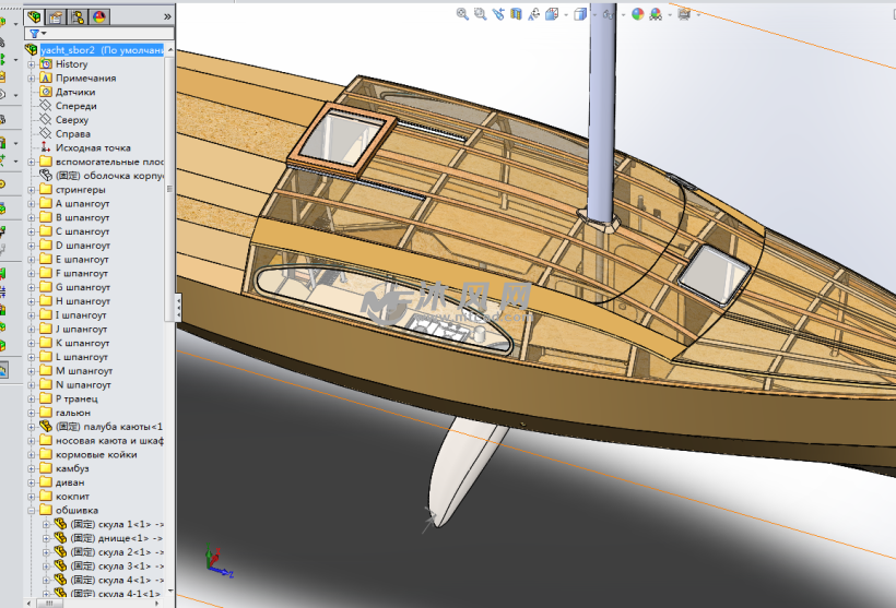 快艇旅游船只空间布局模型 - solidworks交通工具模型下载 - 沐风图纸