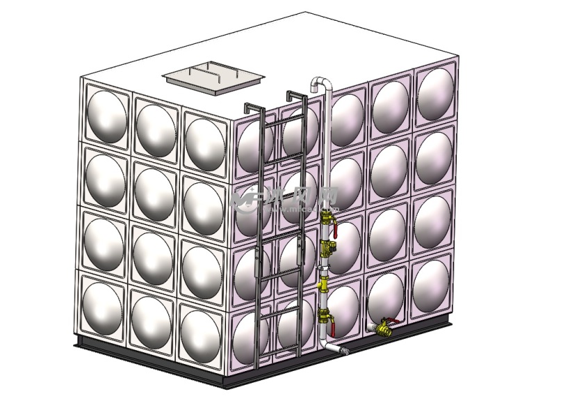 组合式不锈钢(球形板)水箱 solidworks机械设备模型下载 沐风图纸