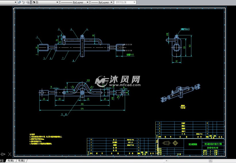 cad 双头液压缸