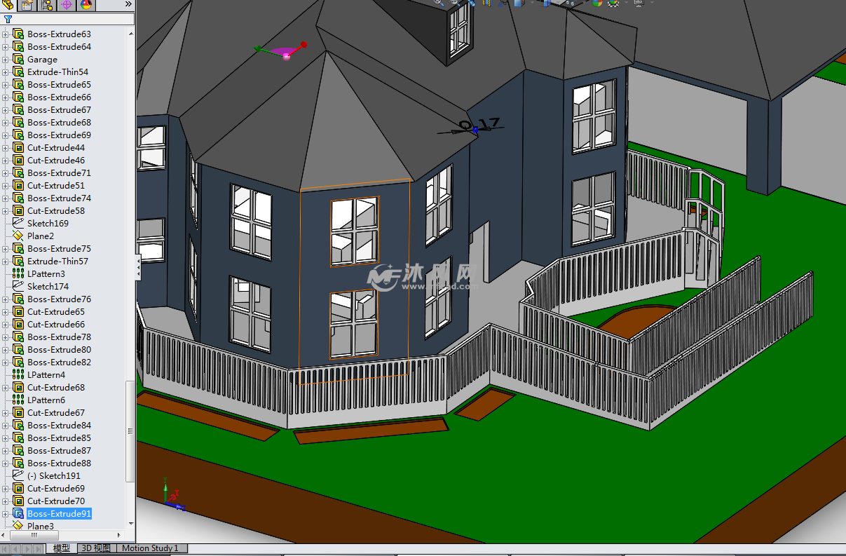乡村郊外小别墅建筑模型 - solidworks园林建筑模型