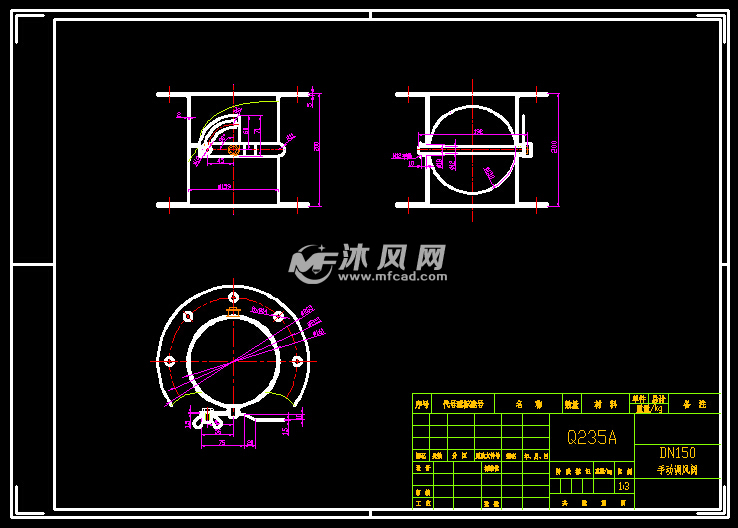 dn150手动调风阀 autocad泵阀类图纸下载 沐风图纸