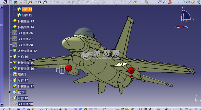 F16战斗机CATIA模型 - catia军工用品模型 - 沐