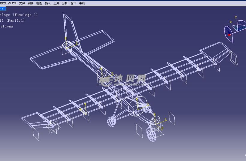 太阳能辅助动力飞机(catia)设计模型线性结构图