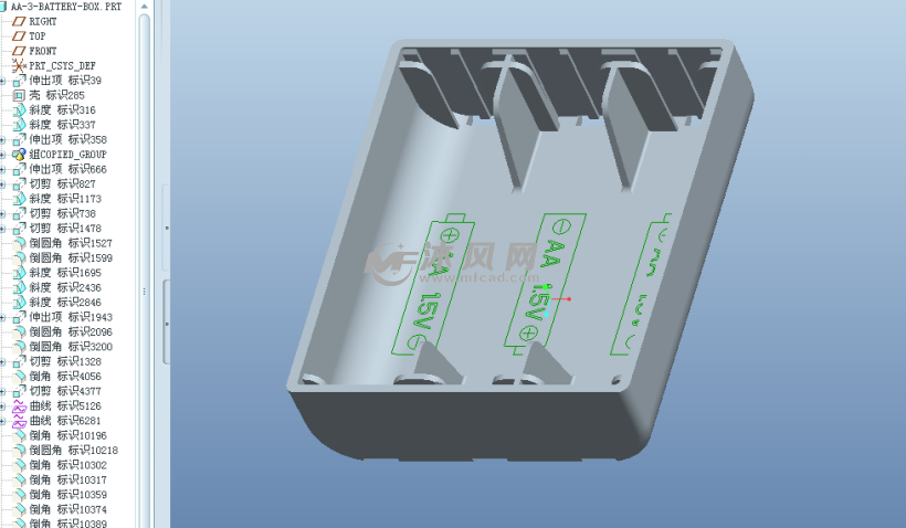 标准3节AA电池盒结构模块设计 - ProE电脑周边