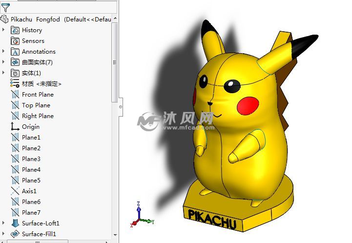 皮卡丘精灵摆件模型 - solidworks玩具公仔类模型下载