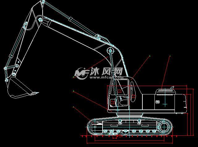 挖掘机总图 - autocad普通工程机械图纸 - 沐风图纸