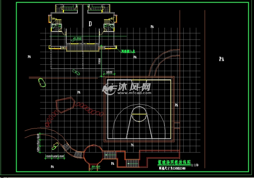 某篮球场建筑施工图 - cad校园规划建筑图纸下载,免费校园规划建筑cad