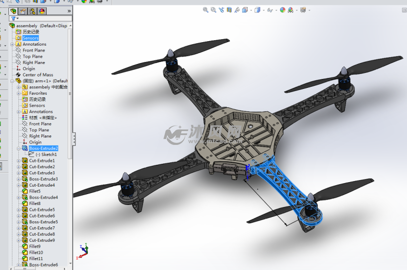 四旋翼无人机外框架结构模型 - solidworks小五金模型