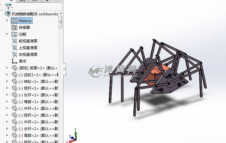 八脚机械蜘蛛设计 - solidworks玩具公仔类模型下载 - 沐风图纸