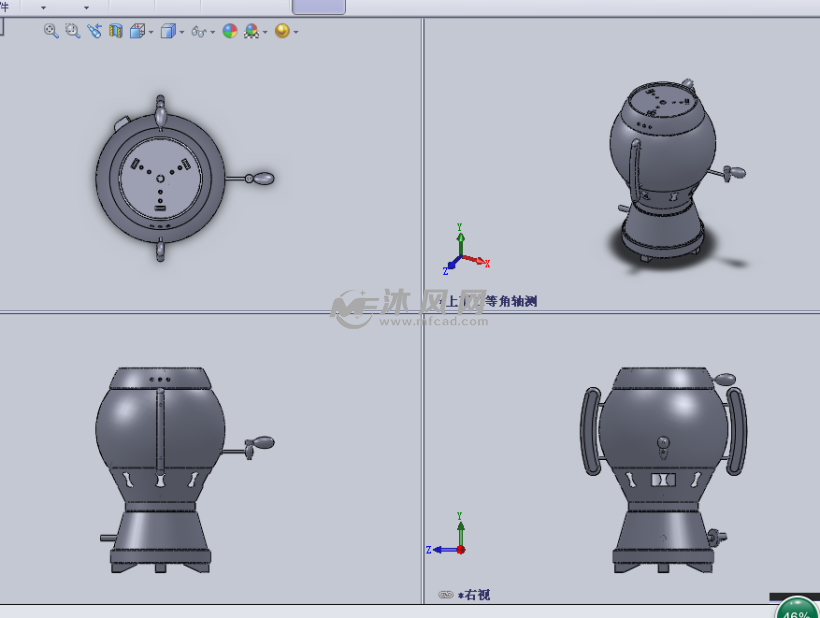 茶炊(茶具)设计模型三视图