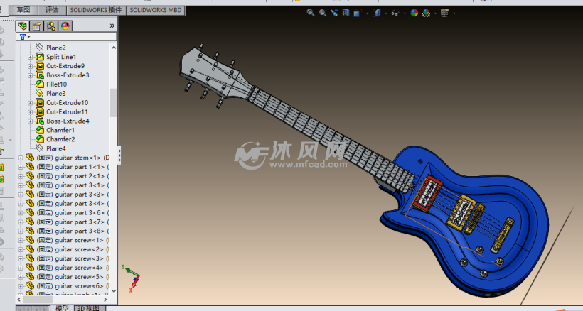 电吉他(琴弦调节器 solidworks中性文件类模型下载 沐风图纸