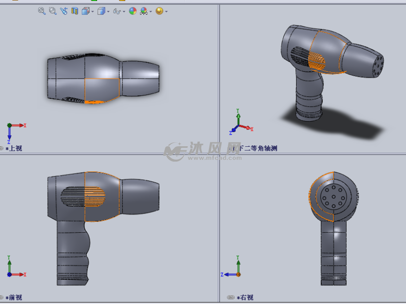 吹风机建模模型三视图