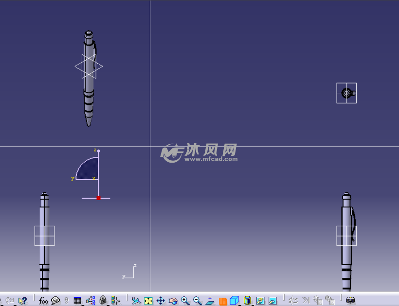 catia绘制的铅笔设计模型三视图