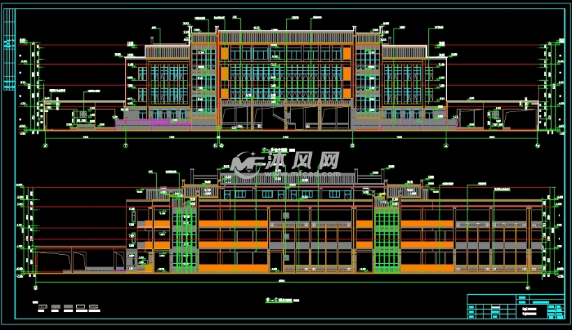 30班三层中心小学教学楼建筑结构全套图(天正打开)