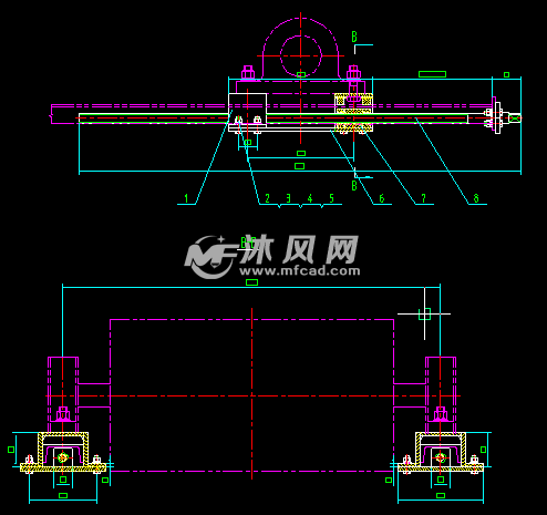 皮带机螺旋拉近装置外形尺寸结构图 - AutoCA