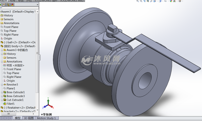 solidworks简单小作品,solidworks创意小作品 法兰球阀sw设计模型 - solidworks机械设备模型下载