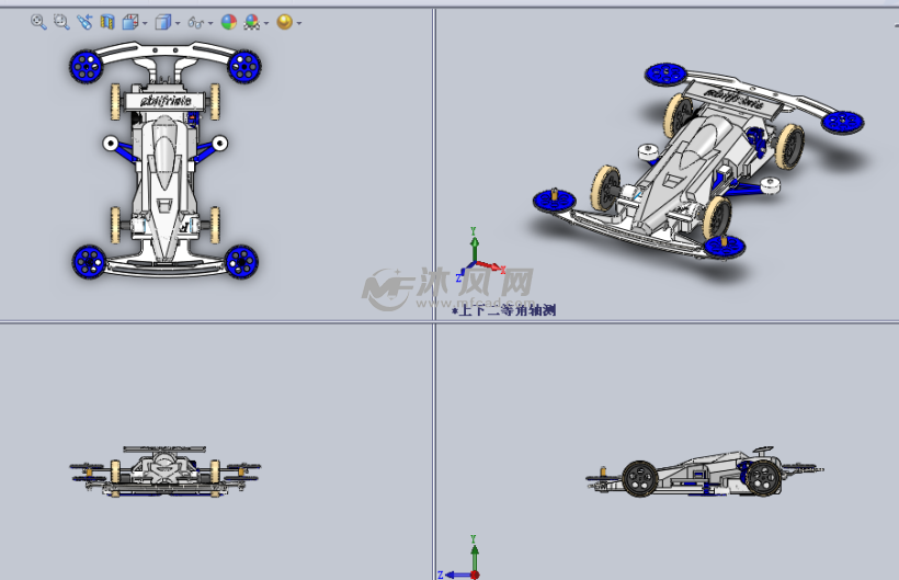 微型的四驱玩具车设计模型三视图