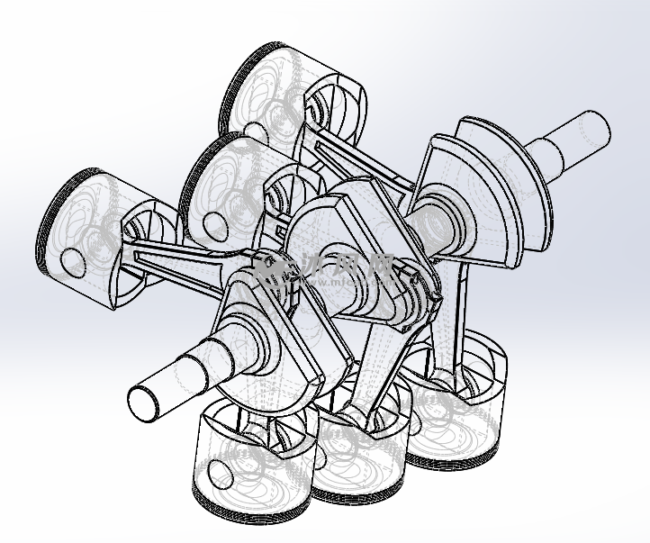 V6发动机活塞连杆曲轴装置全套模型 - solidwo