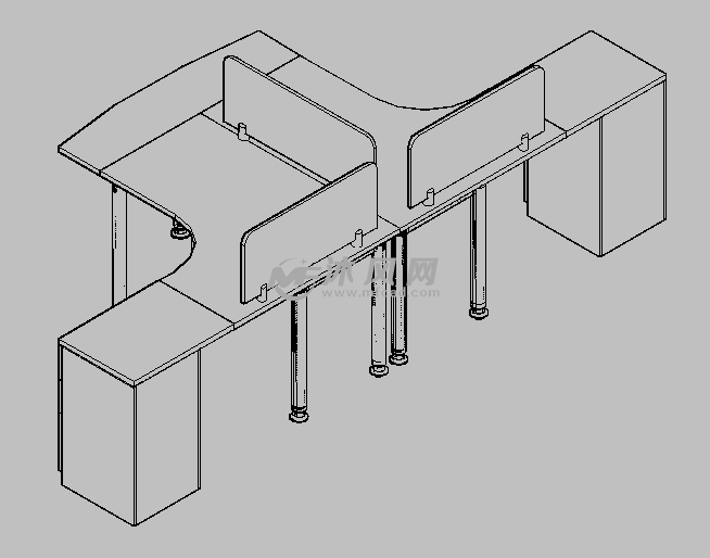 一套双人办公桌卡位cad图纸设计模型 - cad模型下载,家具,家装,三维