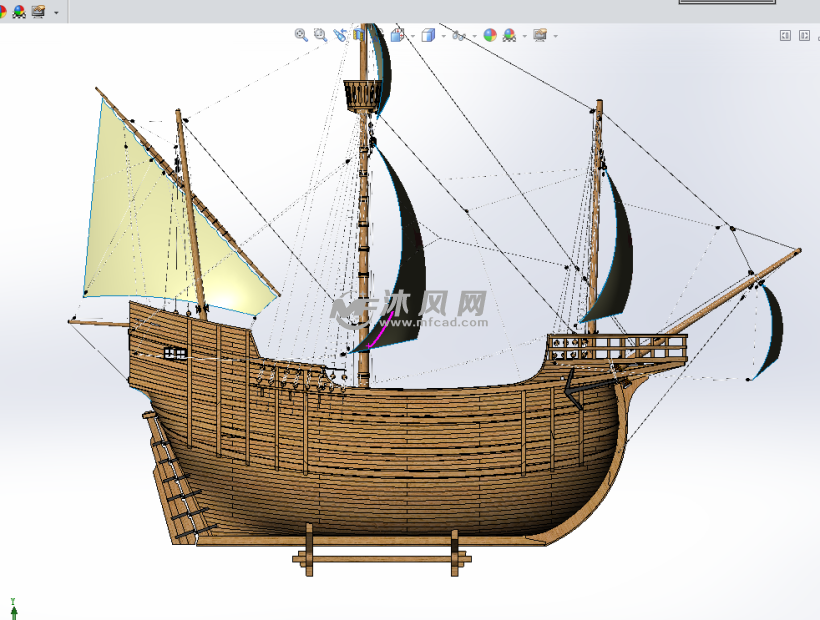 古代帆船海盗船模型 - solidworks交通工具模型下载