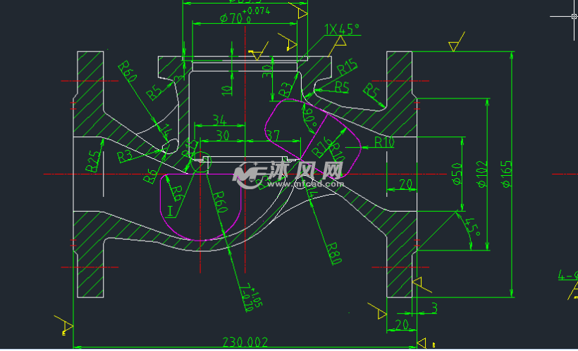 船用法兰铸钢截止阀gbt5841999as阀体图纸