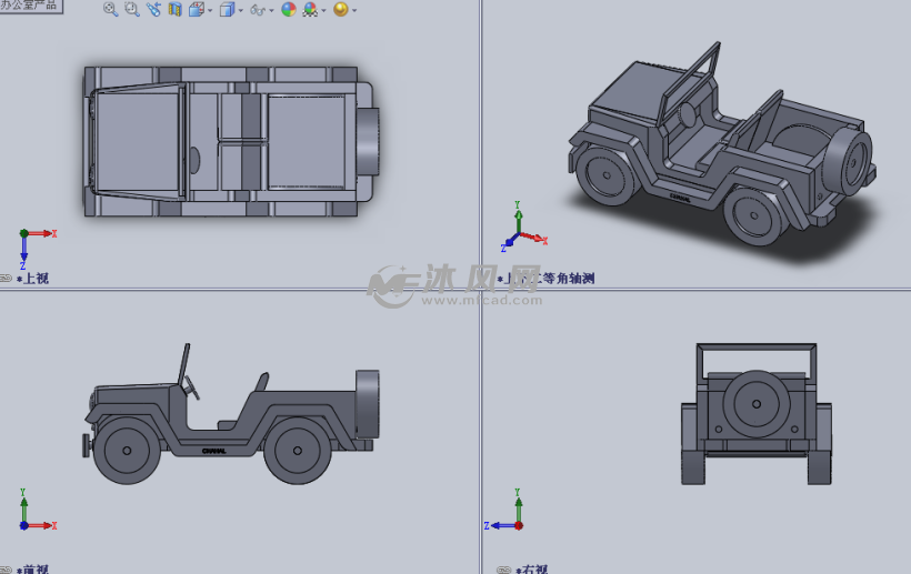 木质拼图的jeep汽车设计模型三视图