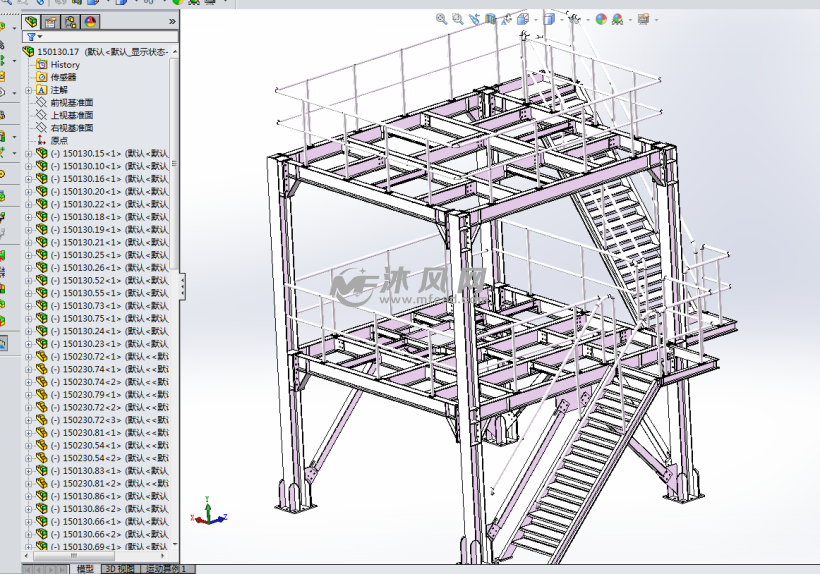 双层钢结构走梯建筑厂房模型