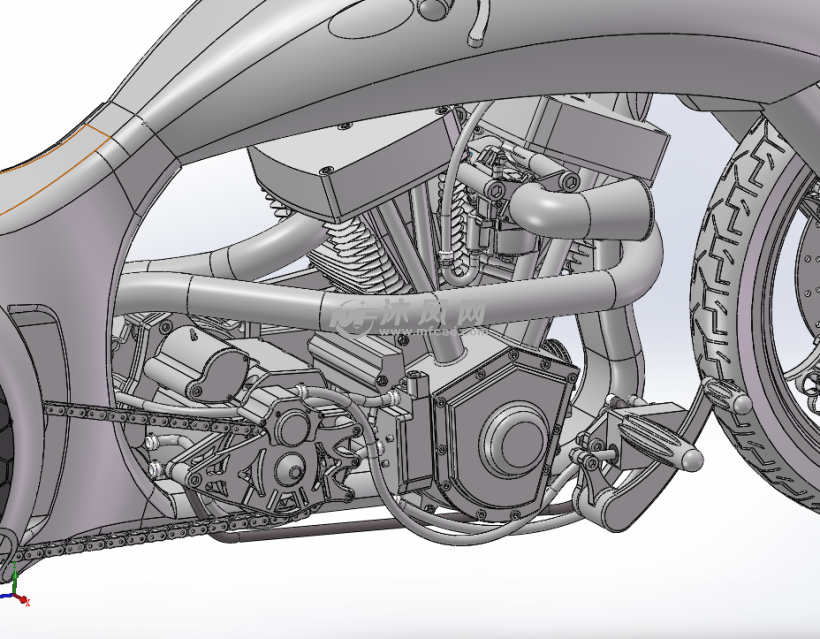奥迪定制宽胎摩托车模型 - solidworks交通工具