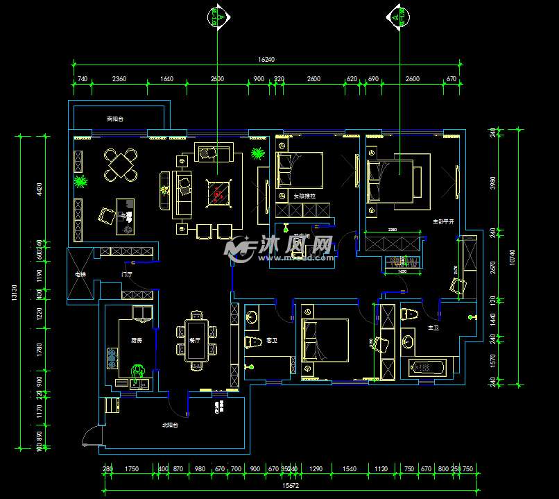 平面布局及各卧室衣柜设计 - cad模型下载,家具