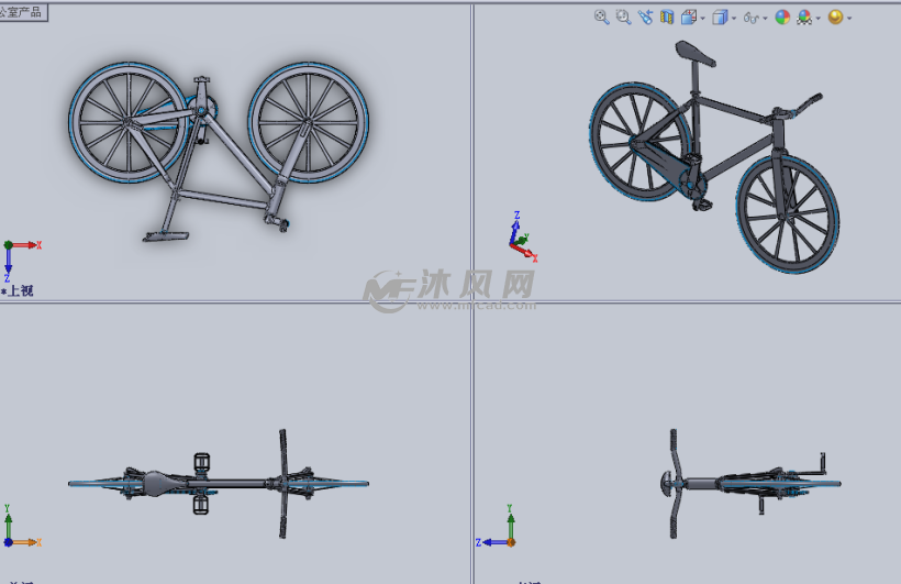 竹子材质的自行车摆件设计模型三视图