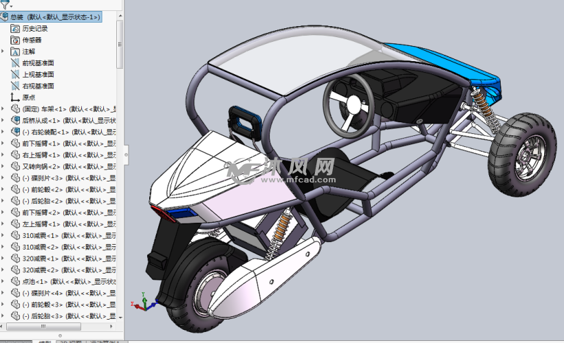 solidworks效果图,ug效果图 电动单座倒三轮设计solidworks中文建模