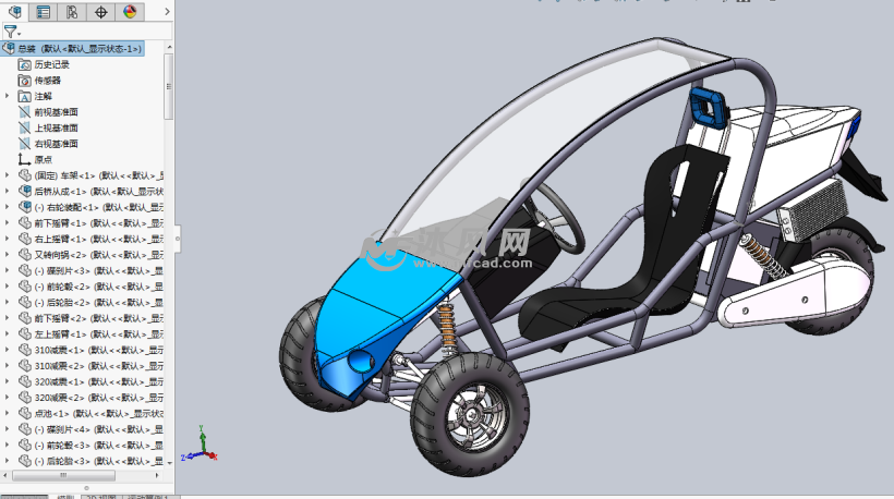 电动单座倒三轮设计solidworks中文建模