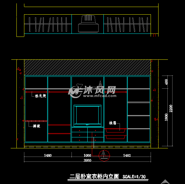 二层卧室衣柜内立面图