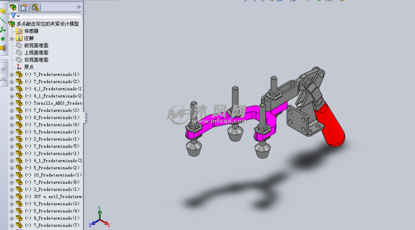 多点敲击定位的夹紧设计模型 - solidworks机械