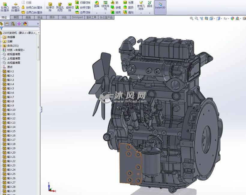 2105柴油发动机三维模型 - 动力系统图纸 - 沐风网