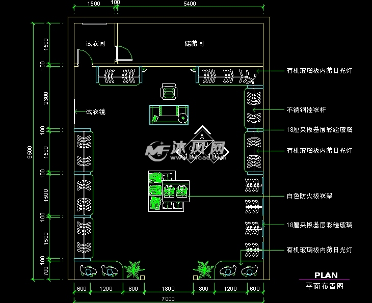 7款不同面积的服装店平面设计图及多款挂衣柜立面图