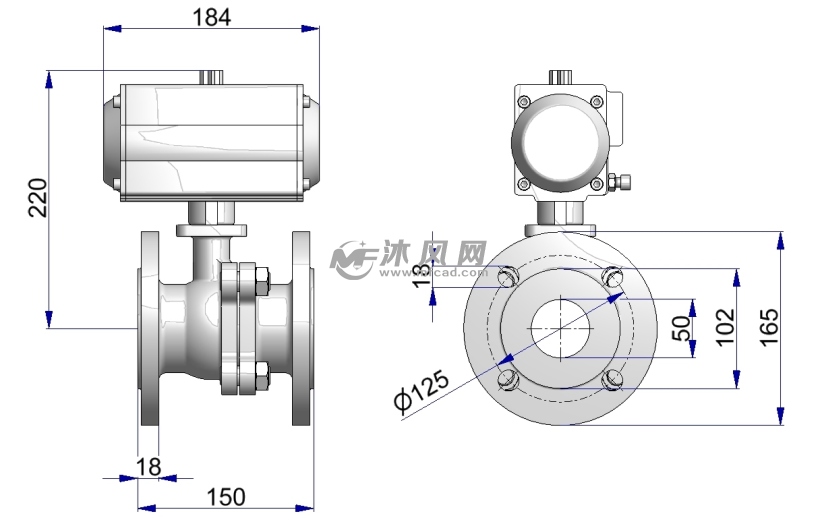 dn50气动球阀cad模型