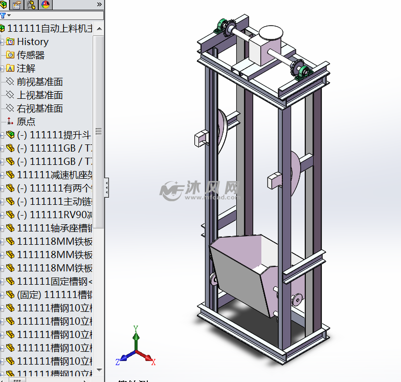 斗式上料机(提升机)SW设计 - solidworks机械设