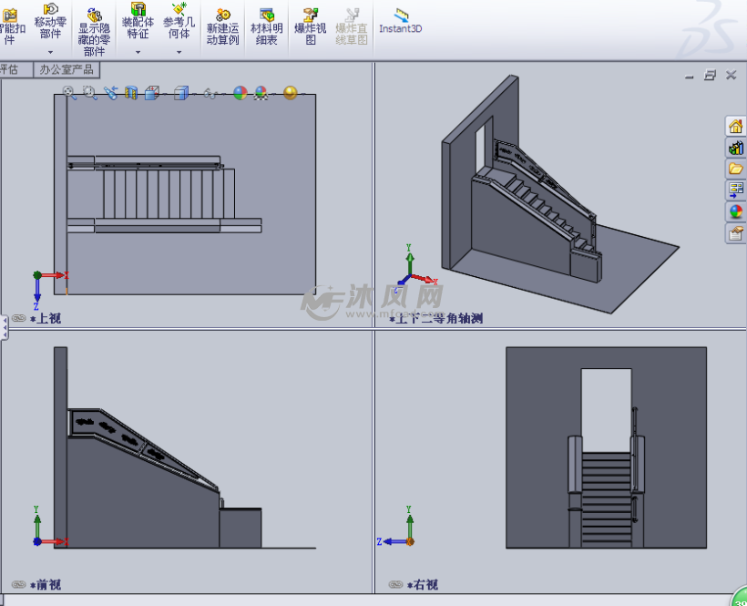 栏杆扶梯的走廊(楼梯)设计模型三视图