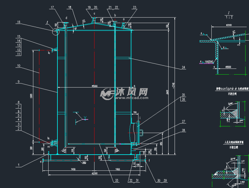 大型贮罐图纸 - autocad化工环保设备图纸下载 - 沐风