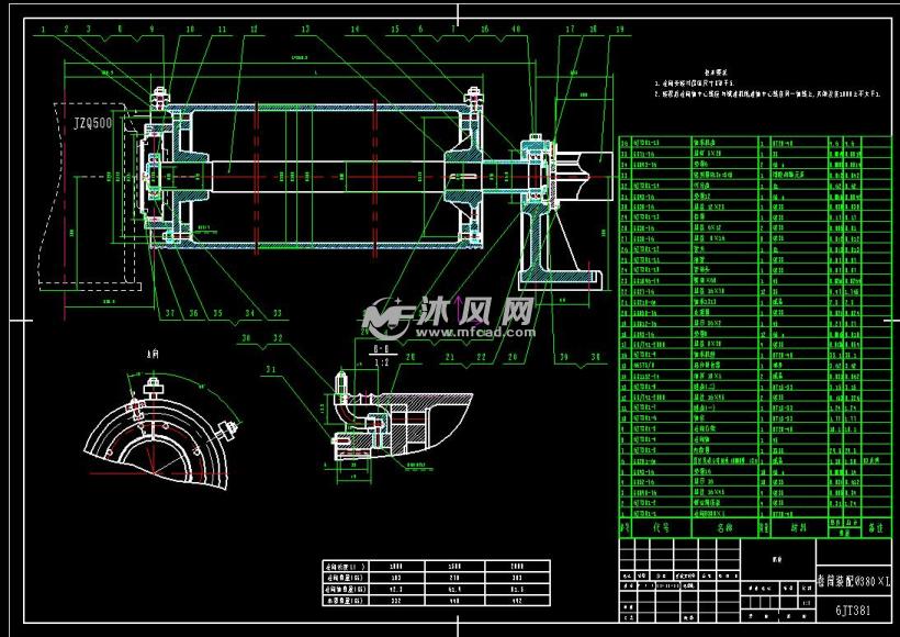 6jt381卷筒装配图 - autocad起重与提升设备图纸下载