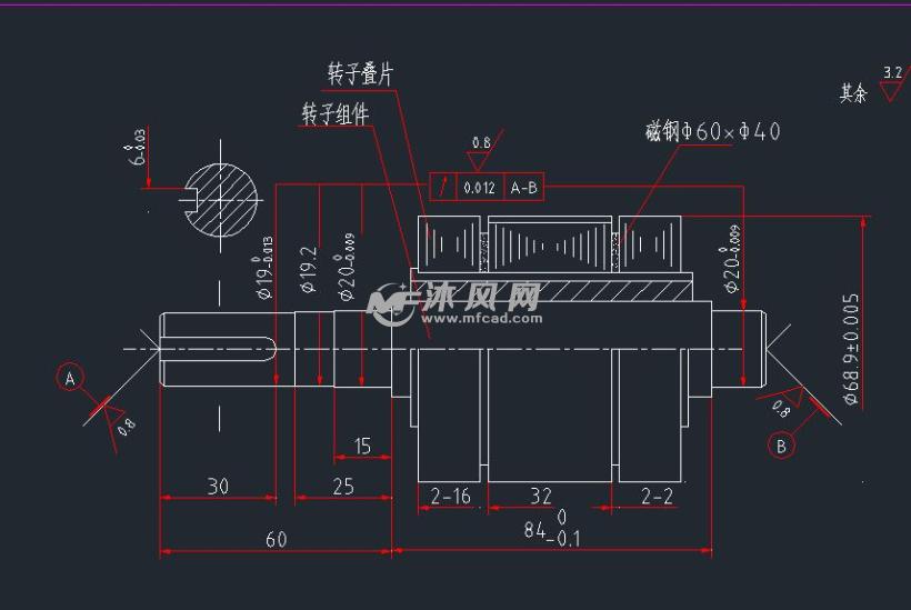 步进电机转子跟壳体图纸正面视图