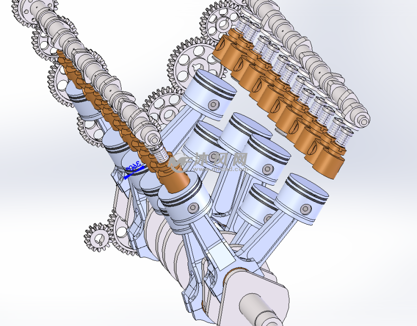 V型发动机引擎12缸缸体及活塞传动模型 - soli