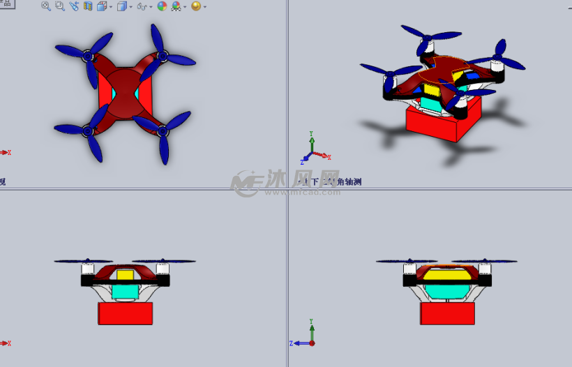 载货无人机(四翼)设计模型三视图