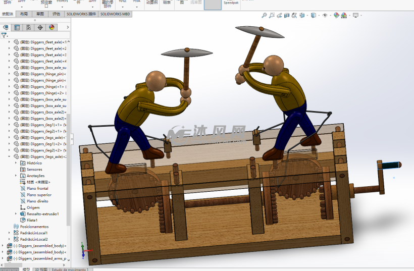 手摇木制玩具-伐木工人 - solidworks玩具公仔类