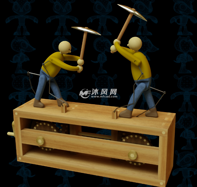 手摇木制玩具-伐木工人 - solidworks玩具公仔类