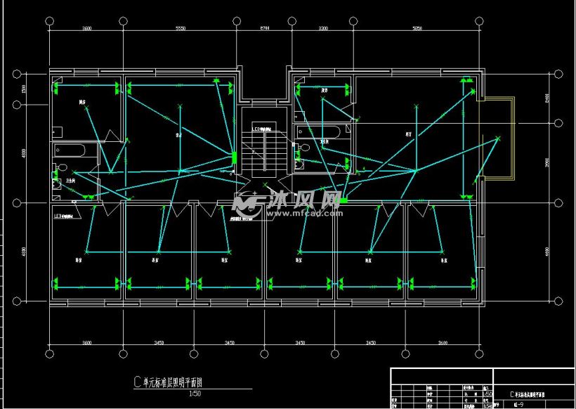 六层住宅电气图纸c单元标准层照明平面图