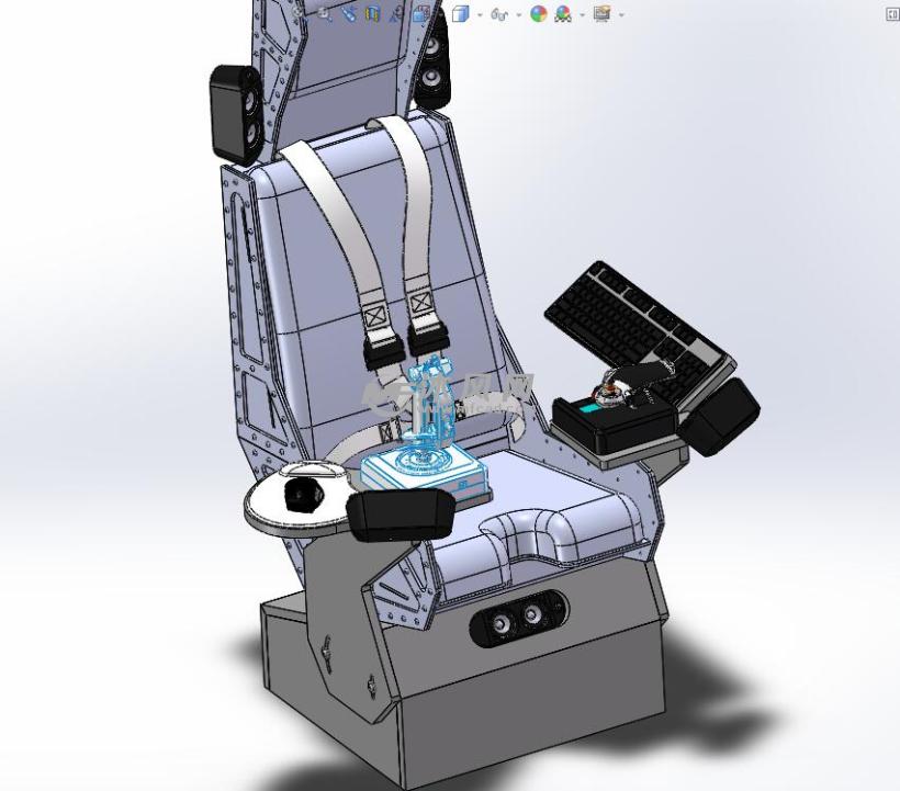 带键盘音箱遥控手柄的虚拟游戏座椅模型 - sol